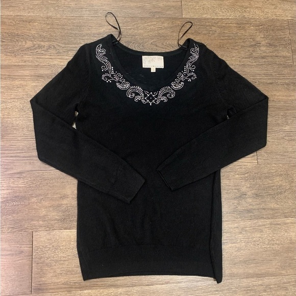 Debbie Morgan Women's Size Small Black V Neck Rhinestone Sweater - Picture 8 of 10